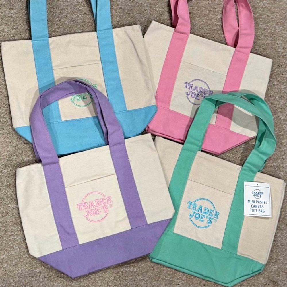 Brand new Trader Joe's mini pastel canvas tote bags bundle